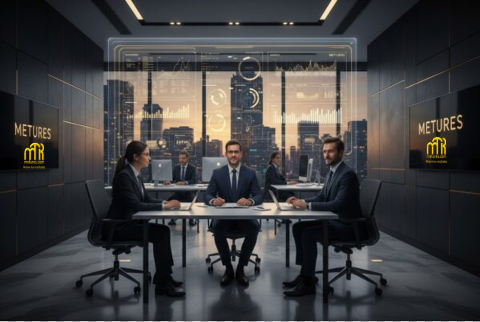 Imagen corporativa de METURES que representa servicios de consultoría profesional de negocios y empresarial especializada en finanzas, estrategia, mejora de procesos, indicadores, cumplimiento, documentación, sostenibilidad, calidad y resultados medibles para empresas.